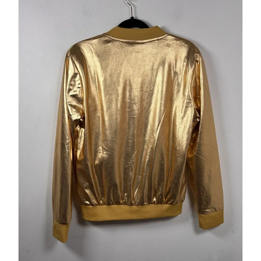 JOGAL Style S Metallic Gold Bomber Jacket Y2K Shiny Zip Up Streetwear